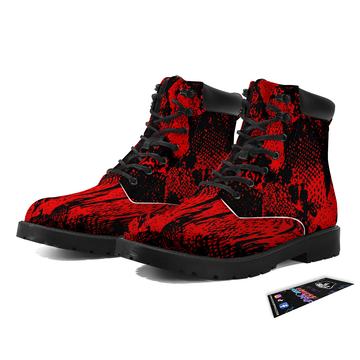 Snakeskin Black And Red Print Boots-grizzshop