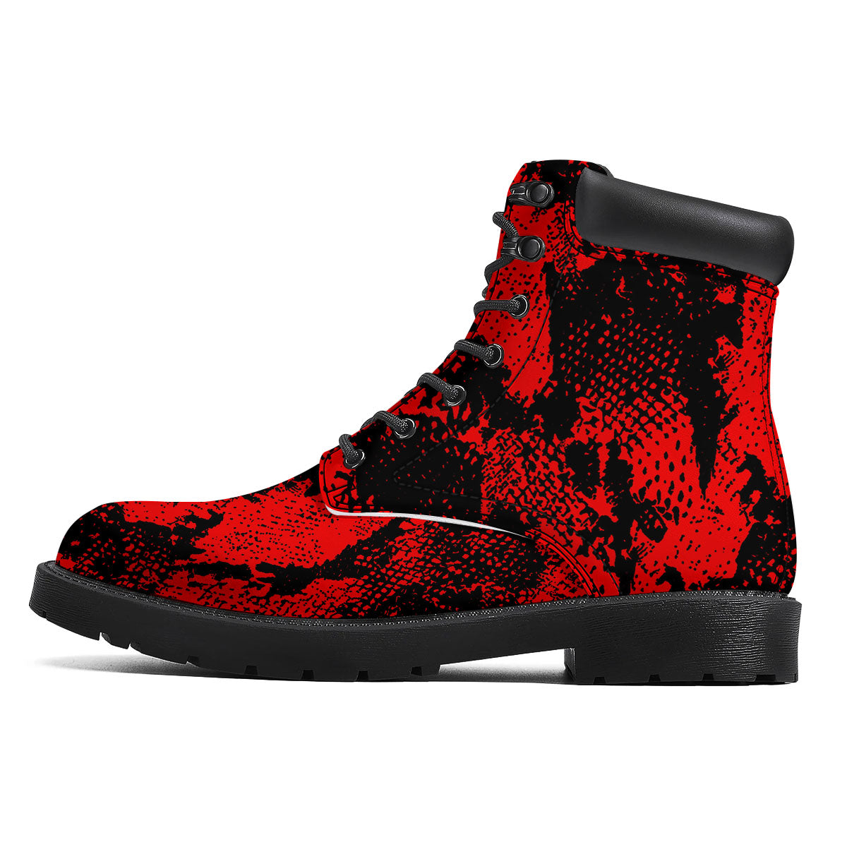 Snakeskin Black And Red Print Boots-grizzshop