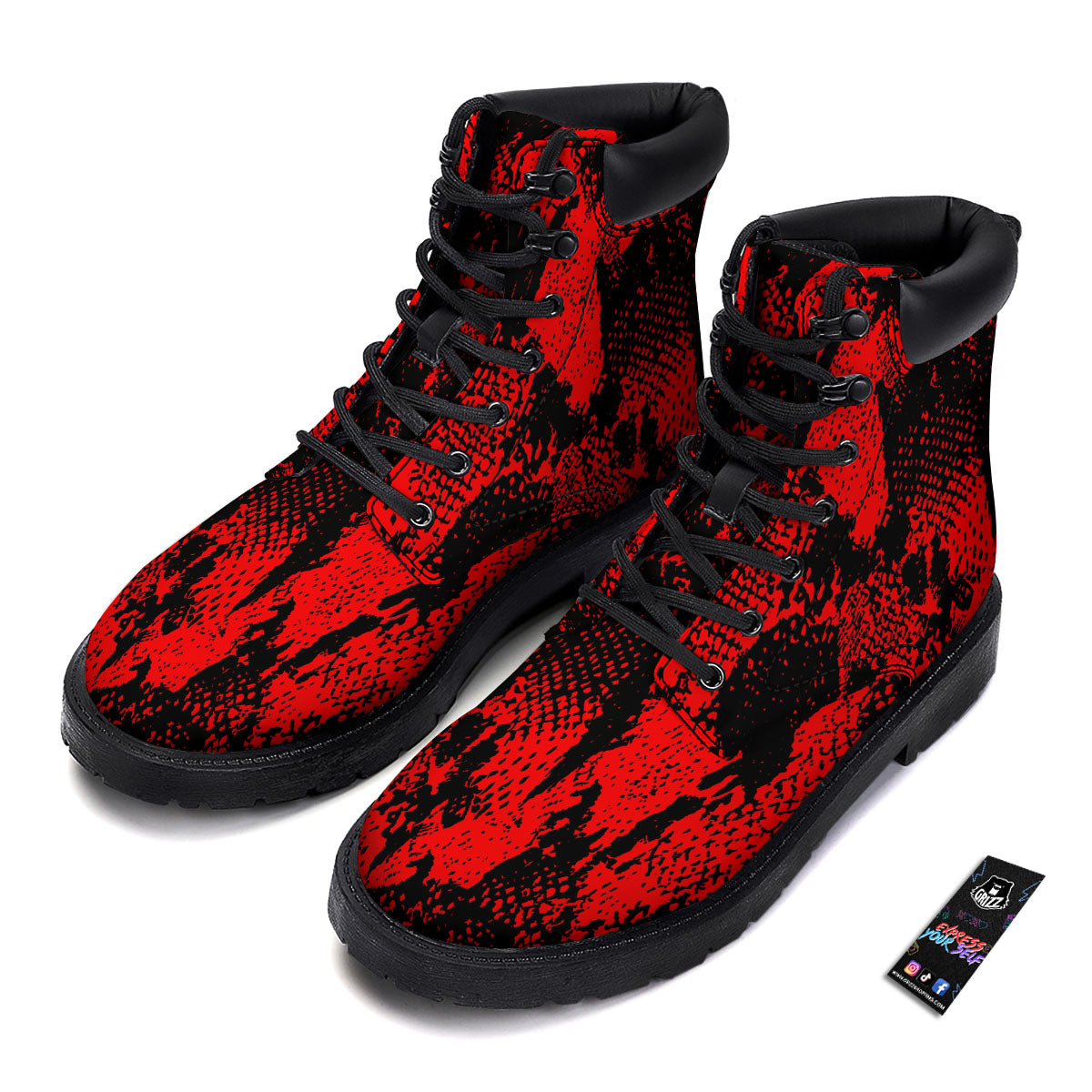Snakeskin Black And Red Print Boots-grizzshop