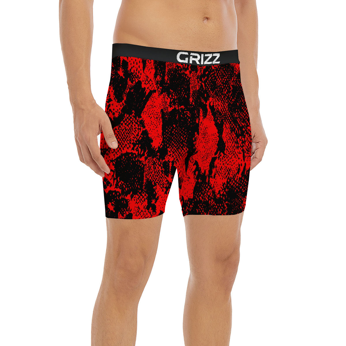 Snakeskin Black And Red Print Boxer Briefs-grizzshop
