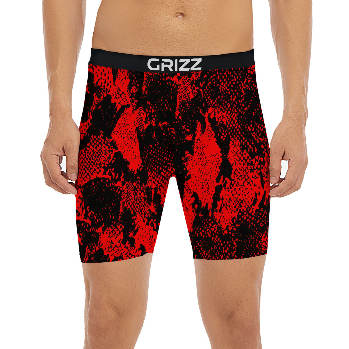Snakeskin Black And Red Print Boxer Briefs-grizzshop