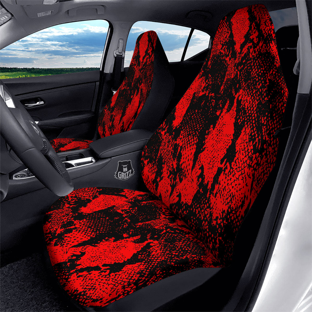 Snakeskin Black And Red Print Car Seat Covers-grizzshop
