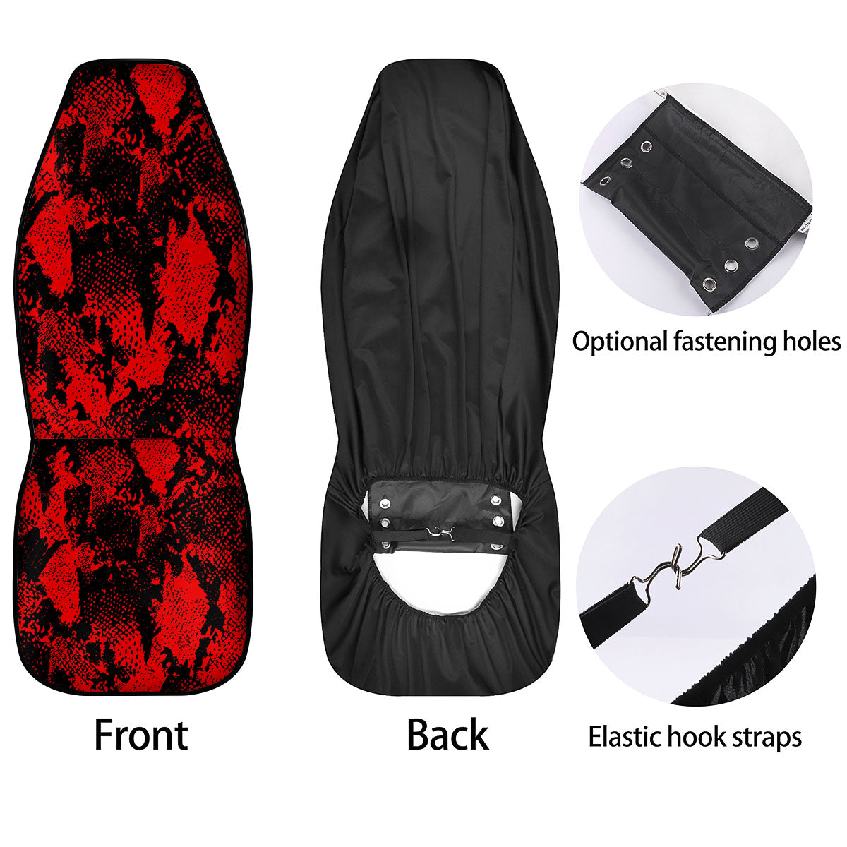 Snakeskin Black And Red Print Car Seat Covers-grizzshop