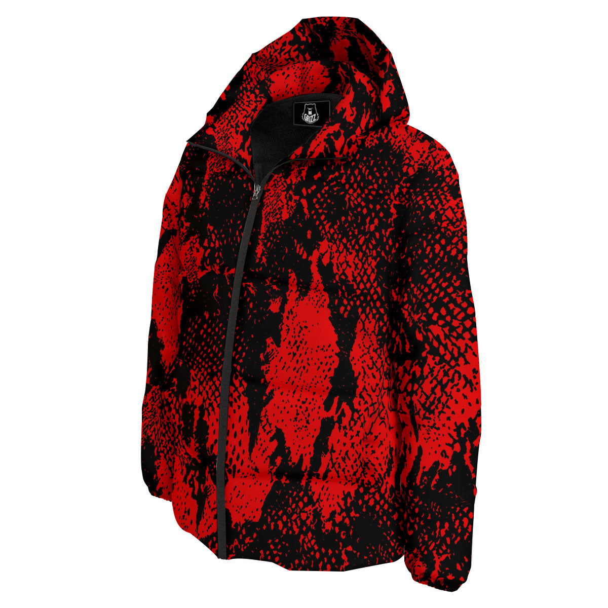 Snakeskin Black And Red Print Down Jacket-grizzshop