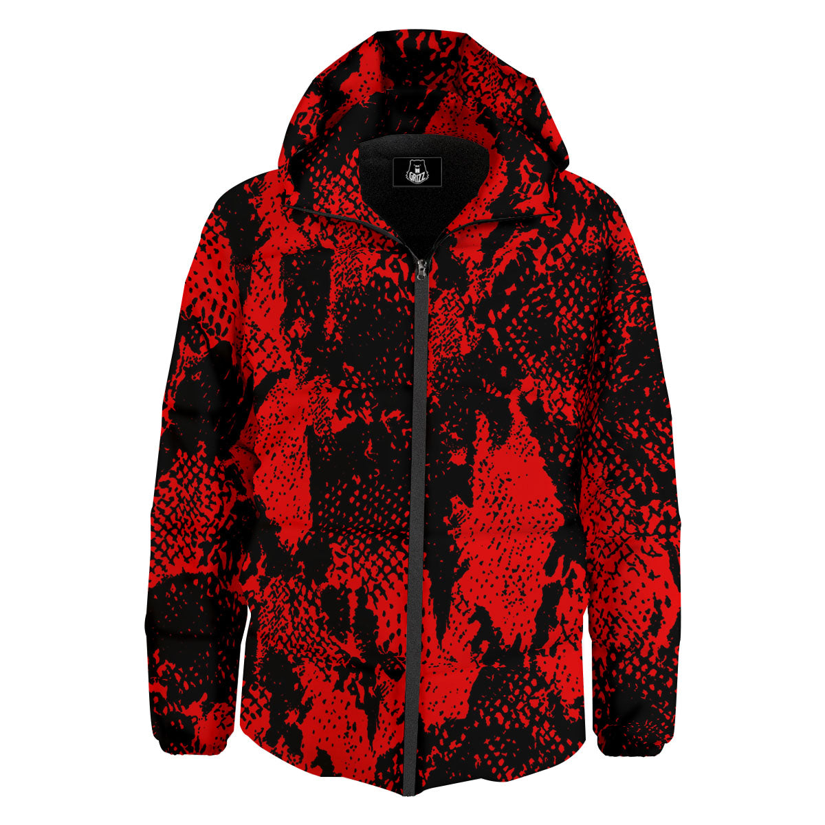Snakeskin Black And Red Print Down Jacket-grizzshop