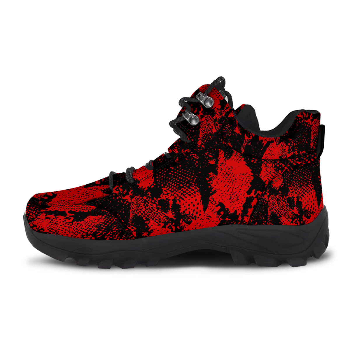 Snakeskin Black And Red Print Hiking Shoes-grizzshop