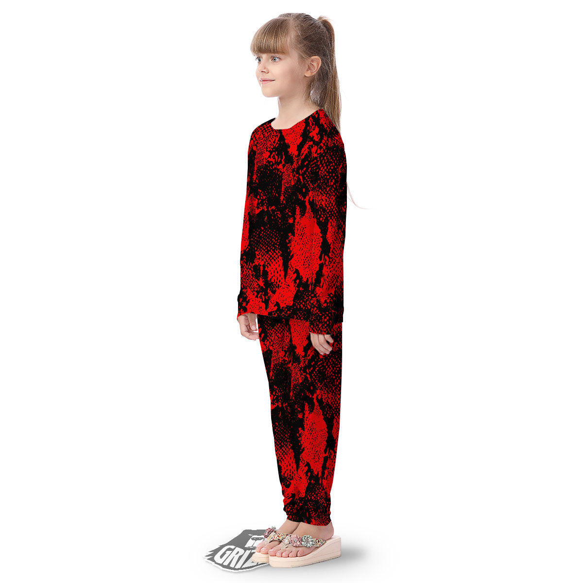 Snakeskin Black And Red Print Kid's Pajamas-grizzshop