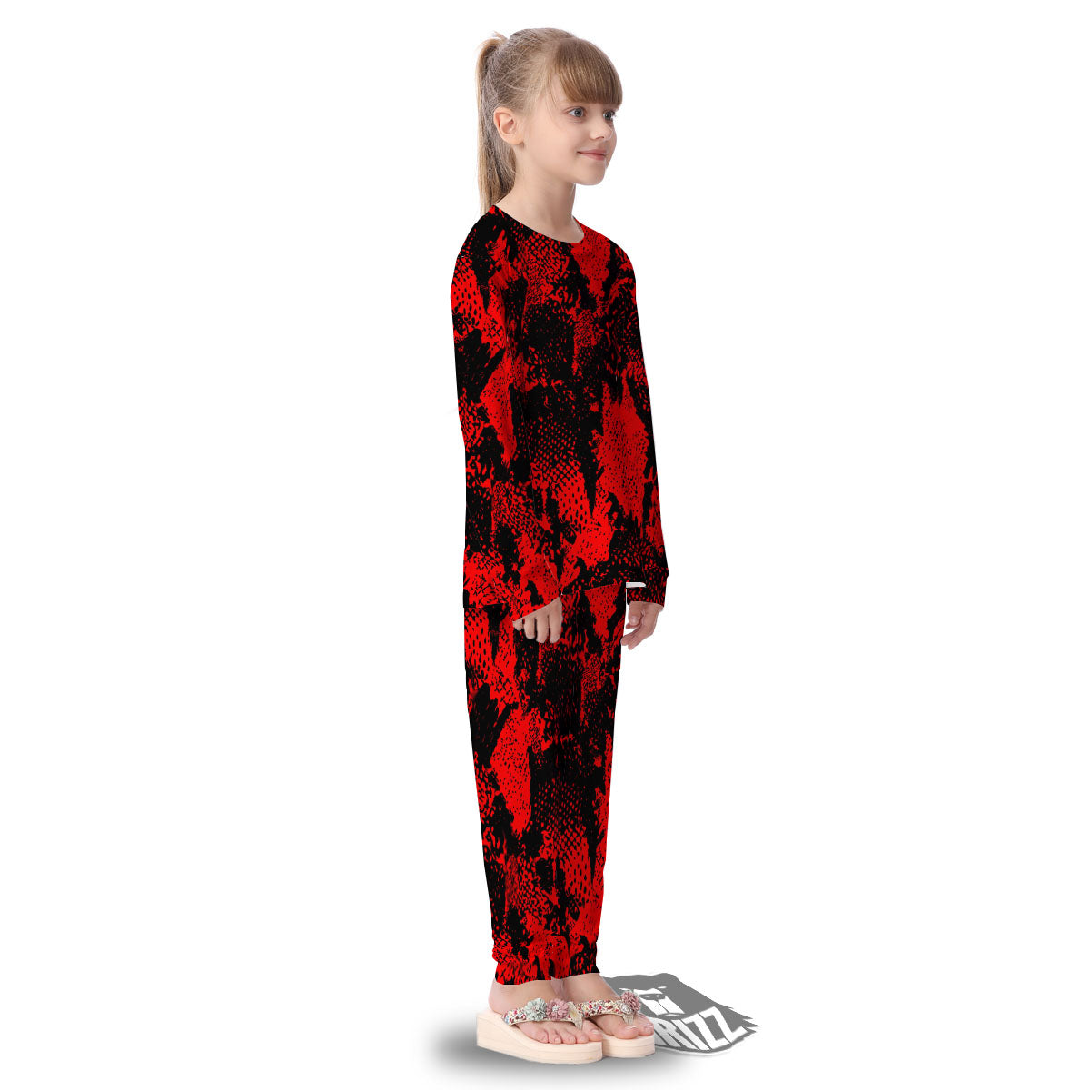 Snakeskin Black And Red Print Kid's Pajamas-grizzshop