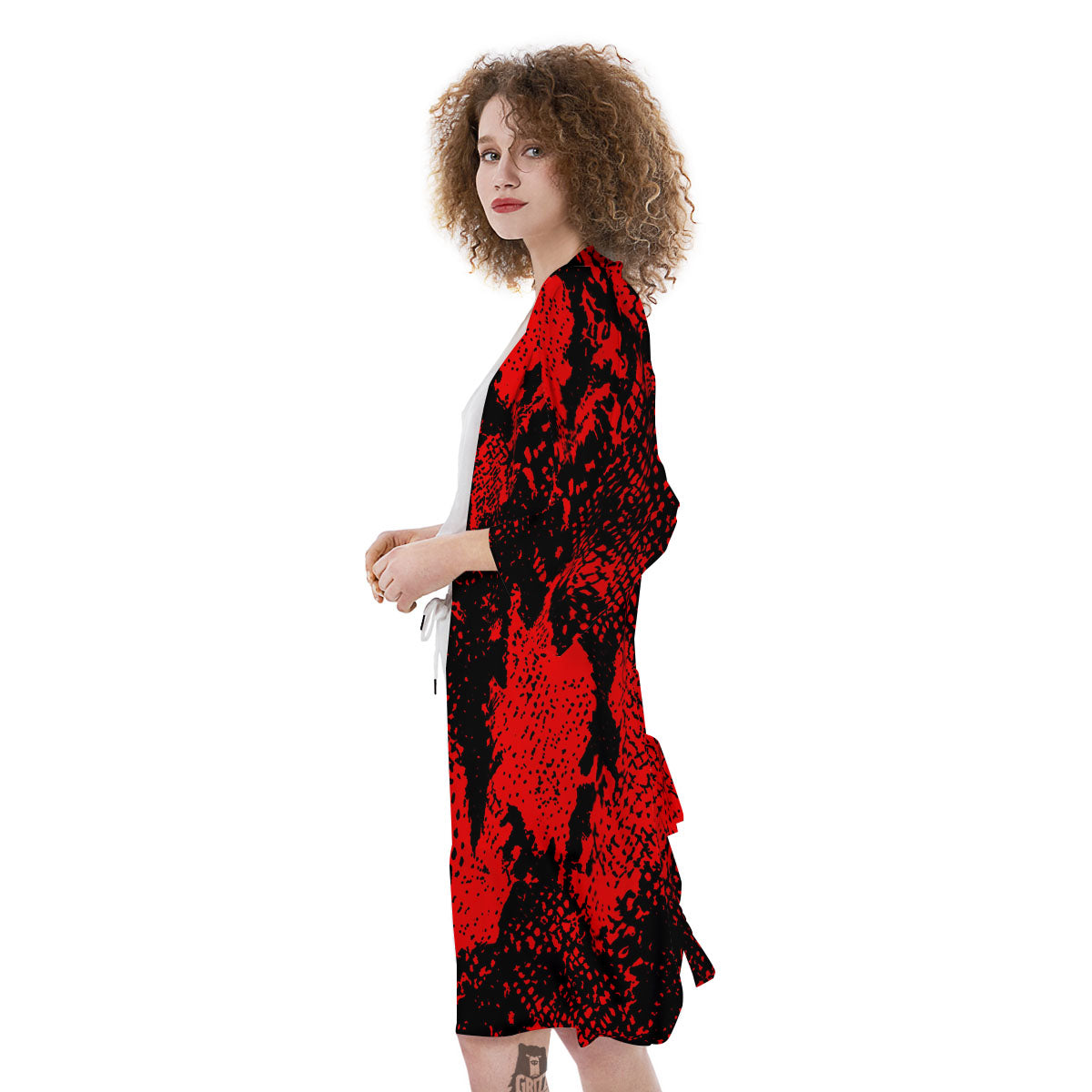 Snakeskin Black And Red Print Kimono-grizzshop
