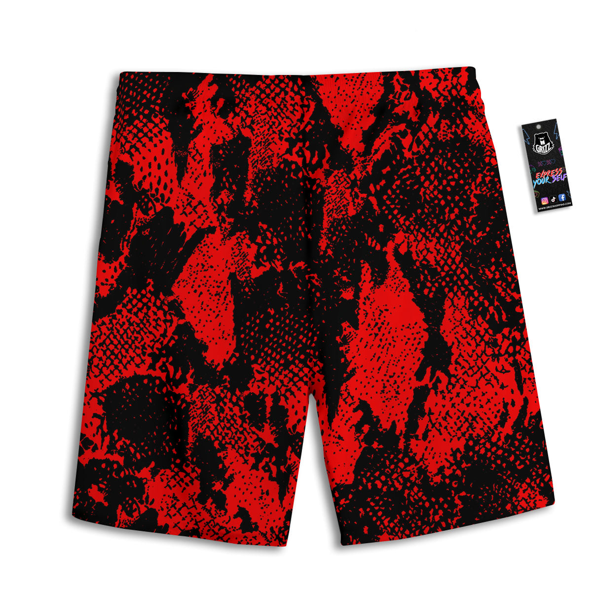 Snakeskin Black And Red Print Men's Athletic Shorts