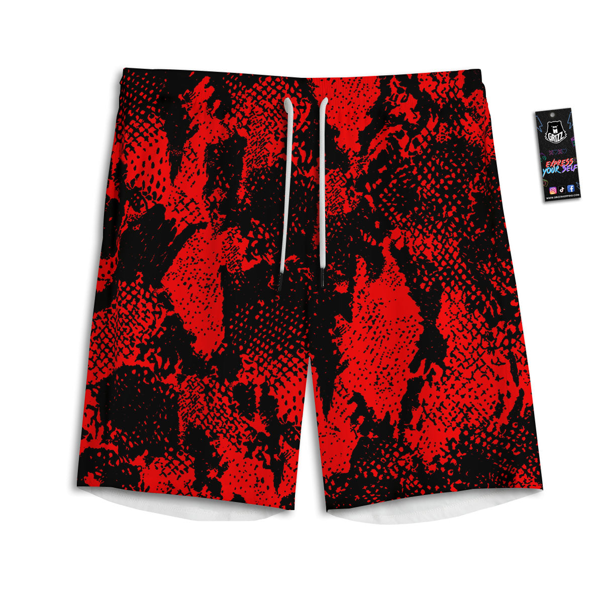 Snakeskin Black And Red Print Men's Athletic Shorts