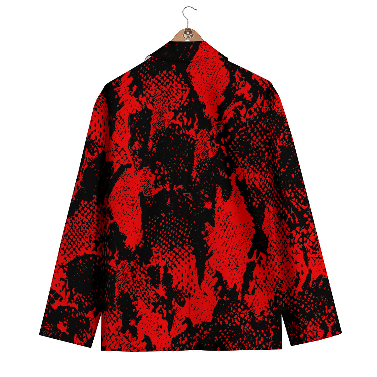 Snakeskin Black And Red Print Men's Blazer-grizzshop