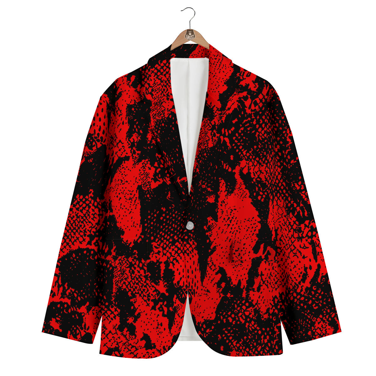 Snakeskin Black And Red Print Men's Blazer-grizzshop