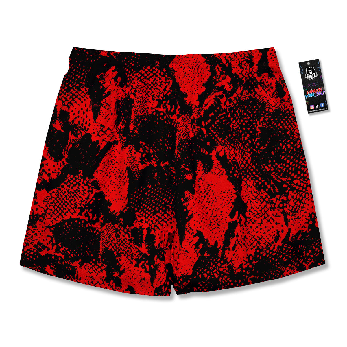 Snakeskin Black And Red Print Men's Running Shorts-grizzshop