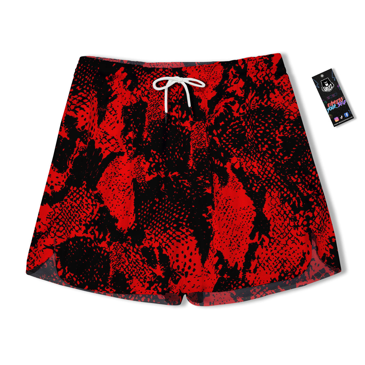 Snakeskin Black And Red Print Men's Running Shorts-grizzshop