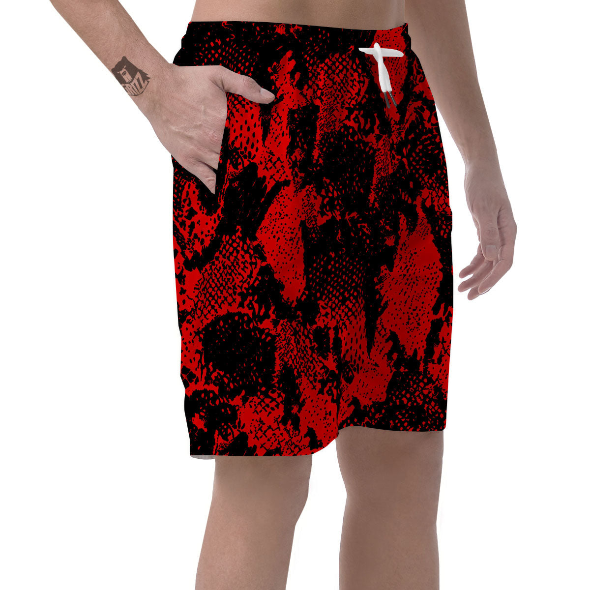 Snakeskin Black And Red Print Men's Shorts-grizzshop
