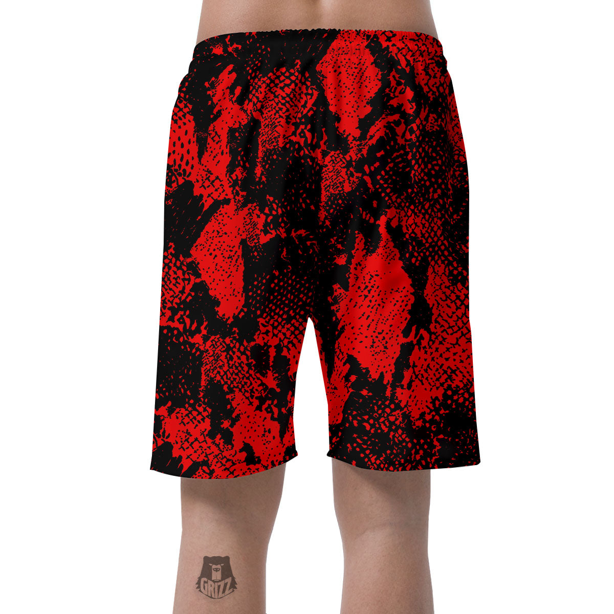 Snakeskin Black And Red Print Men's Shorts-grizzshop