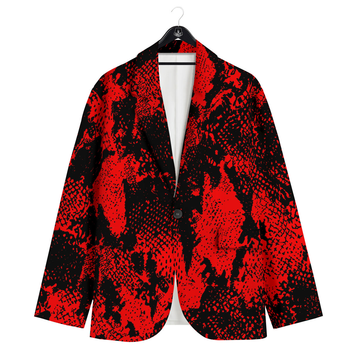 Snakeskin Black And Red Print Men's Sport Coat-grizzshop