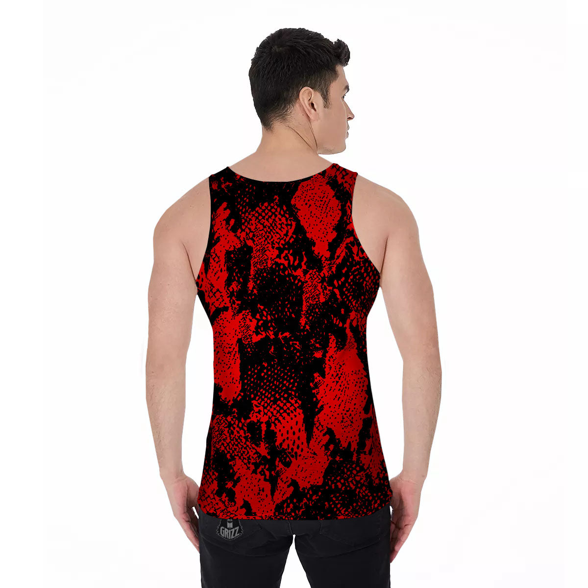 Snakeskin Black And Red Print Men's Tank Top-grizzshop