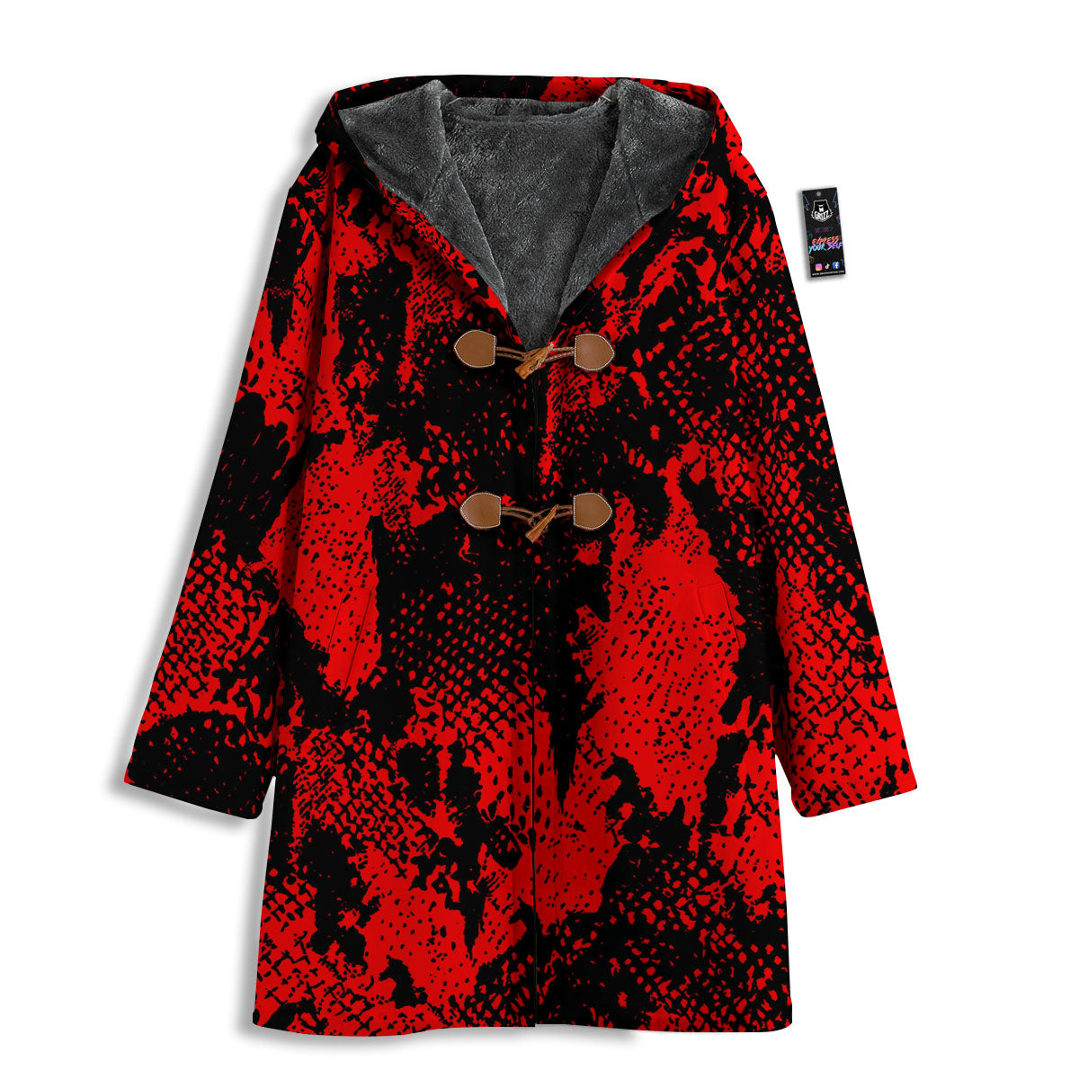 Snakeskin Black And Red Print Men's Windbreaker Jacket-grizzshop