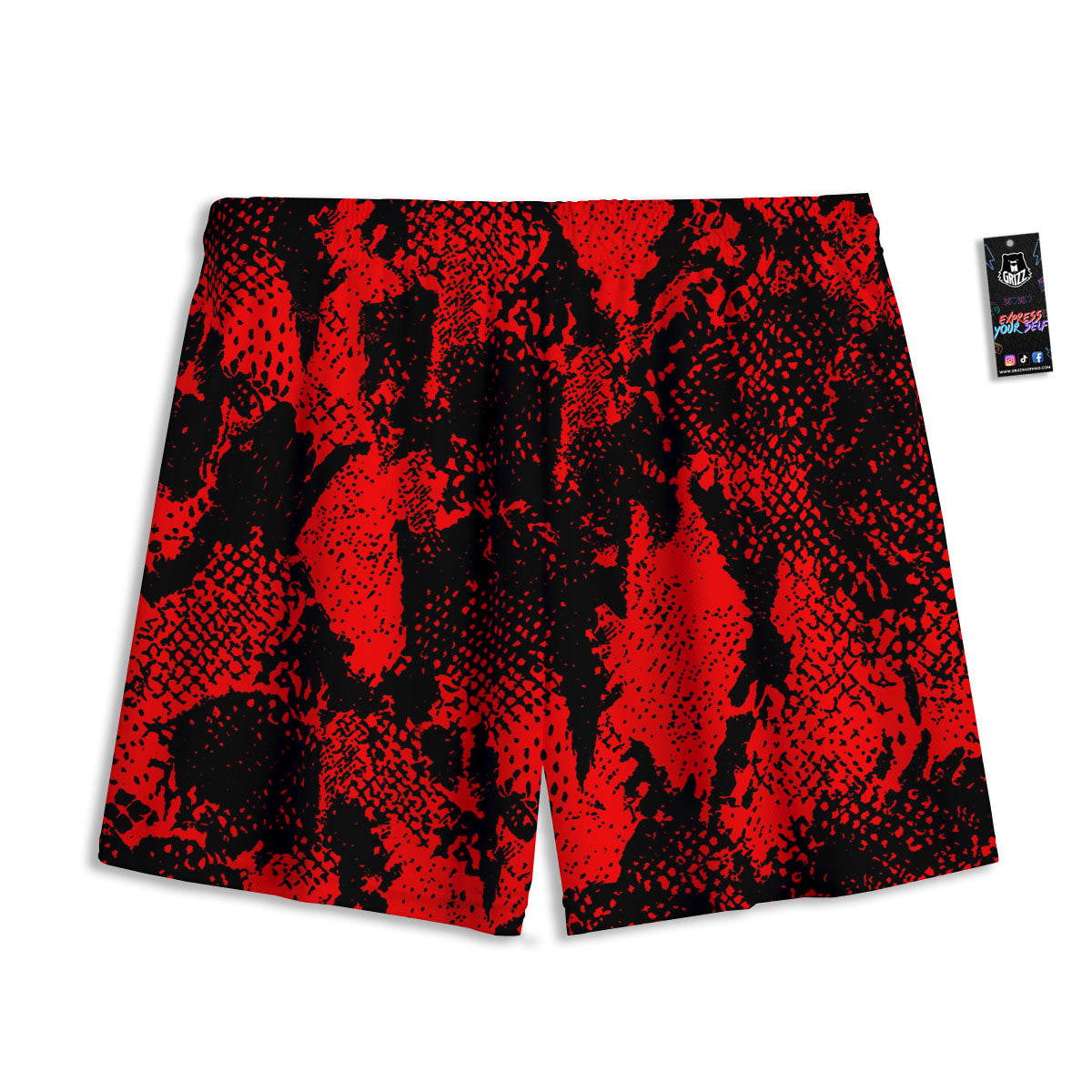 Snakeskin Black And Red Print Mesh Shorts