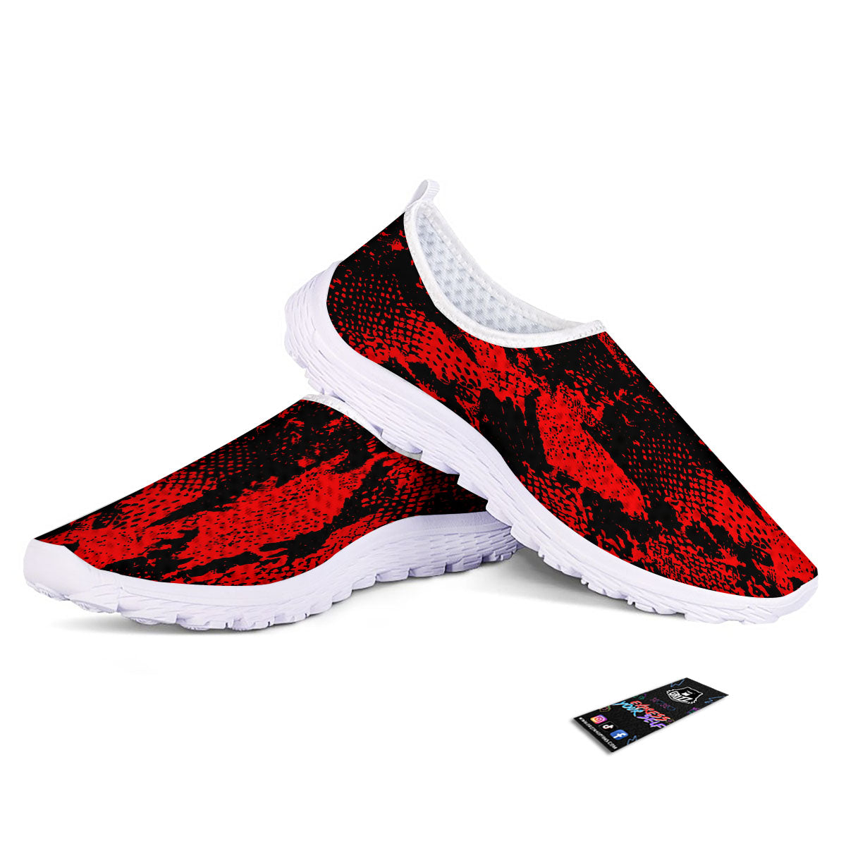 Snakeskin Black And Red Print Nurse Shoes-grizzshop
