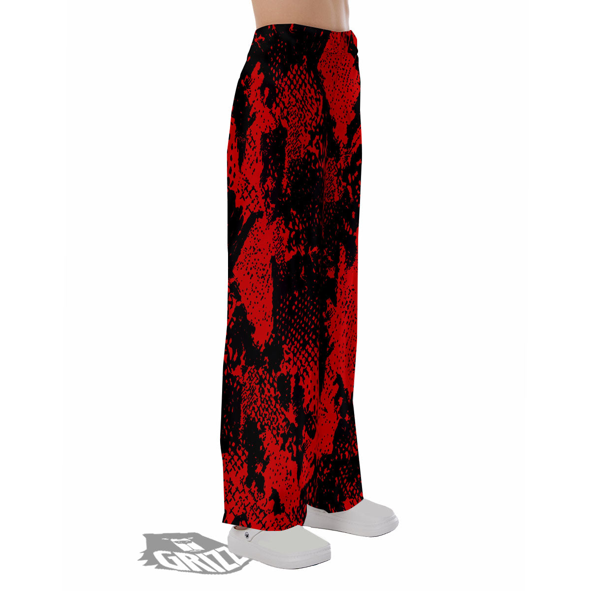 Snakeskin Black And Red Print Pajama Pants-grizzshop