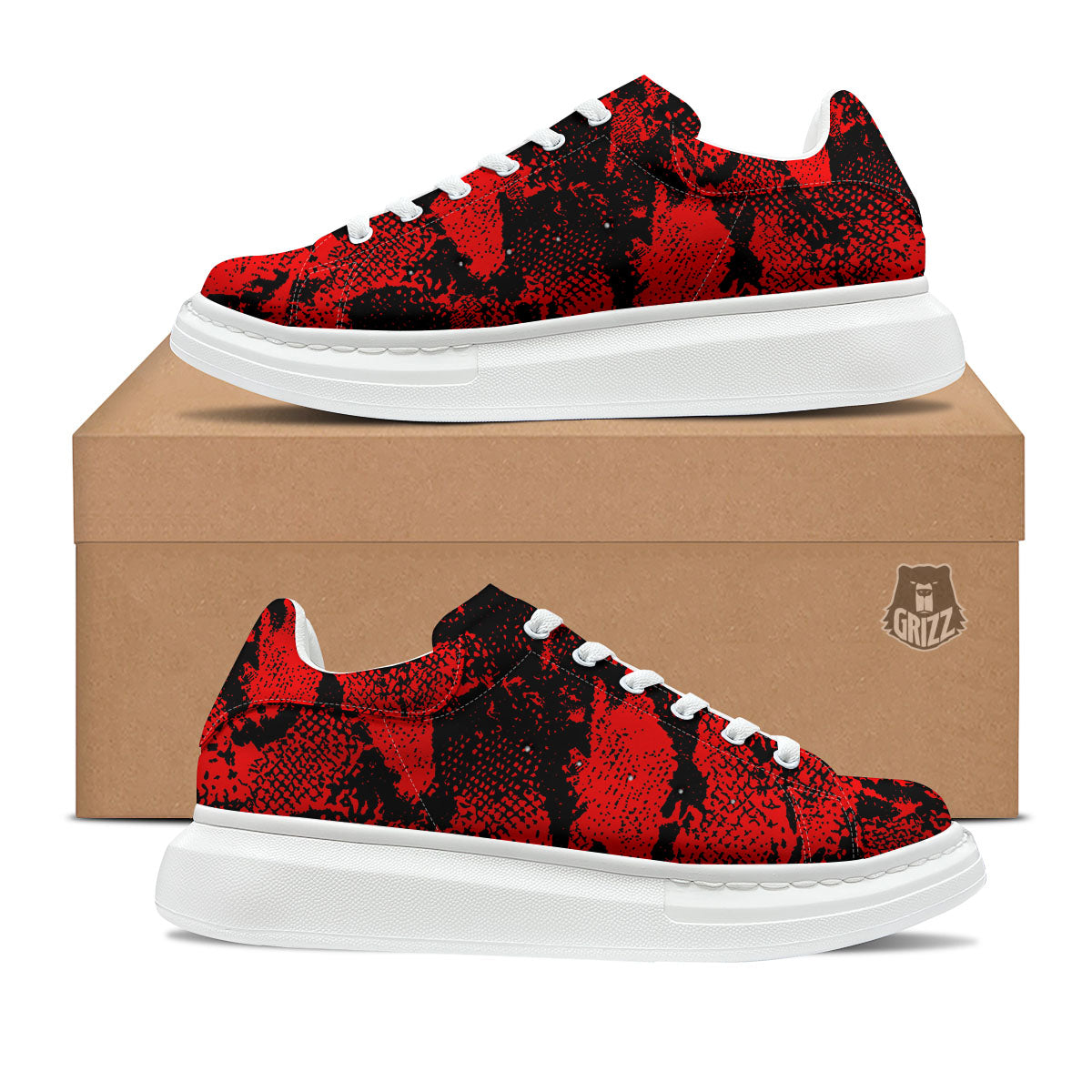 Snakeskin Black And Red Print Platform Shoes-grizzshop