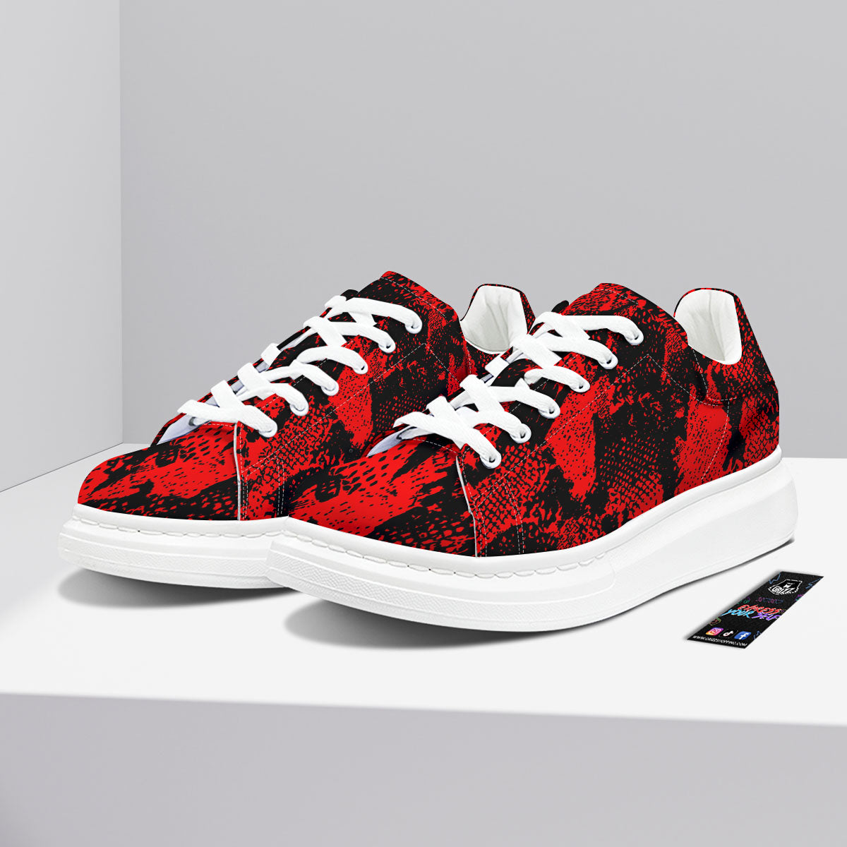 Snakeskin Black And Red Print Platform Shoes-grizzshop