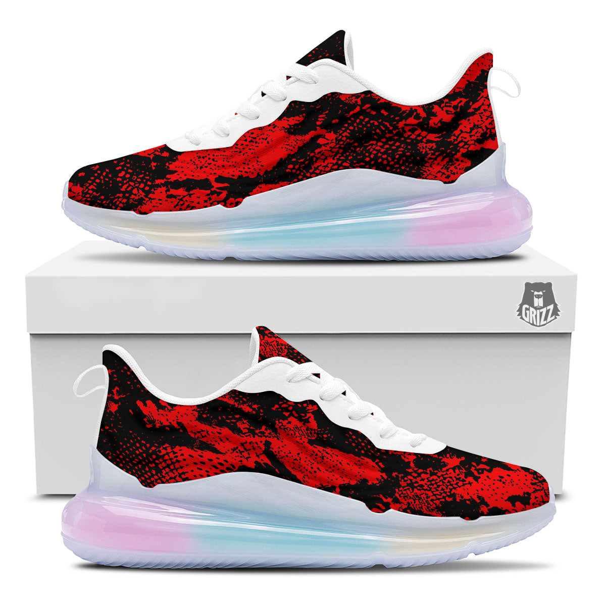 Snakeskin Black And Red Print Running Sneakers-grizzshop