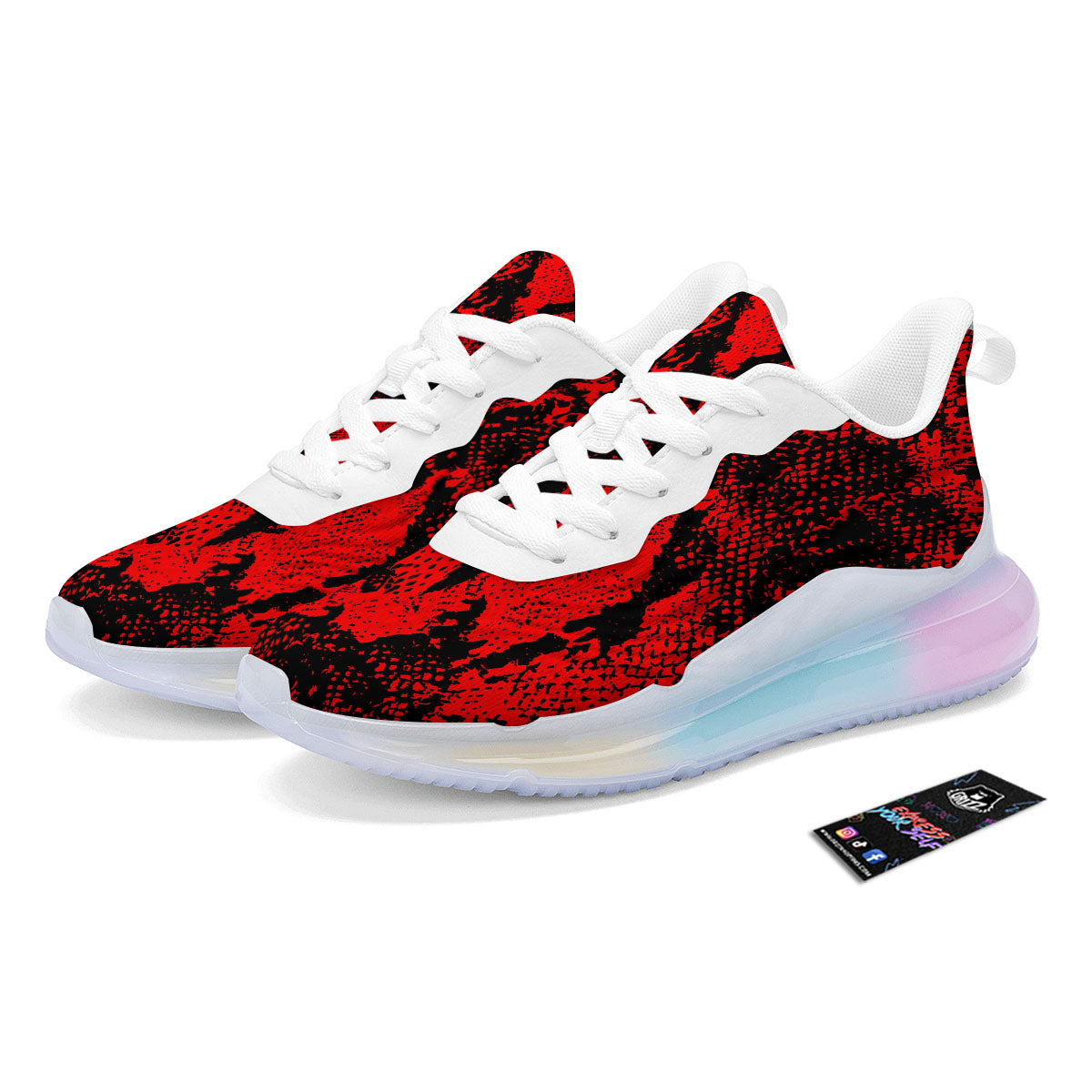 Snakeskin Black And Red Print Running Sneakers-grizzshop