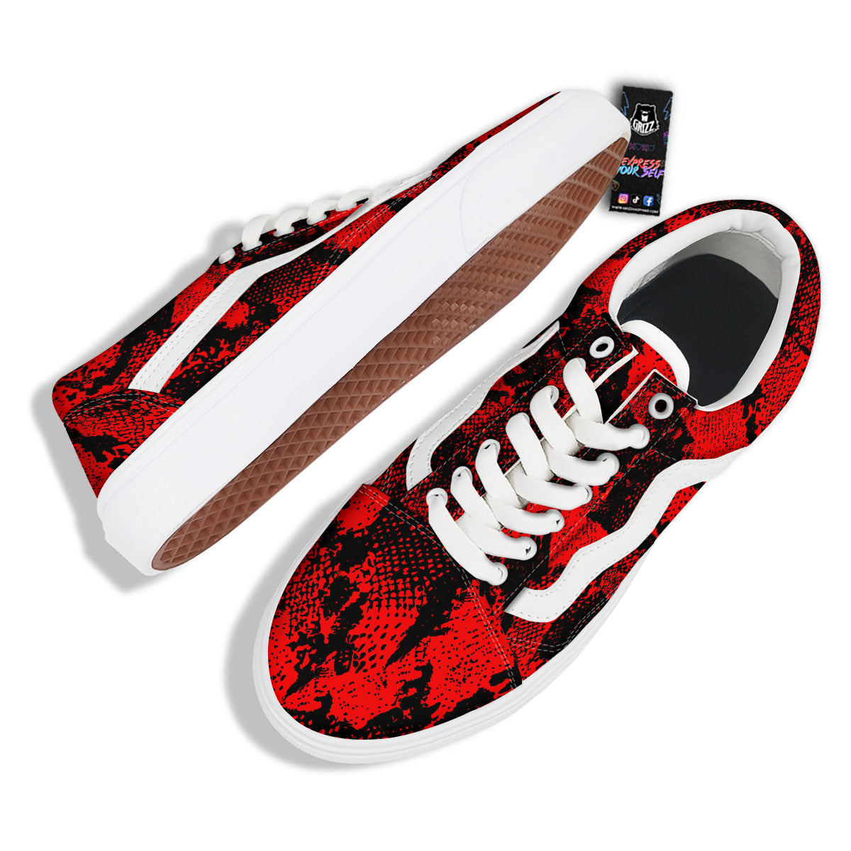 Snakeskin Black And Red Print Skate Shoes-grizzshop
