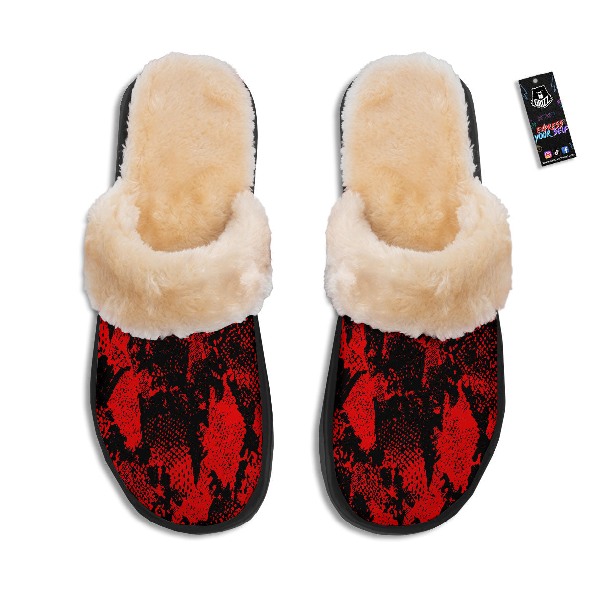 Snakeskin Black And Red Print Slippers-grizzshop