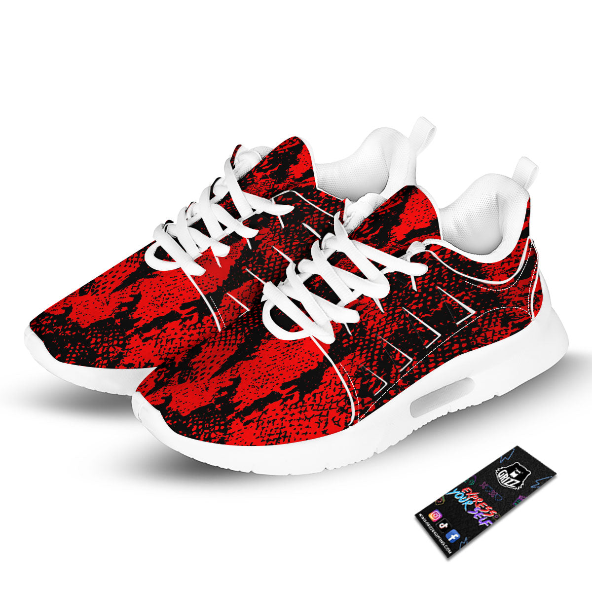 Snakeskin Black And Red Print Tennis Shoes-grizzshop