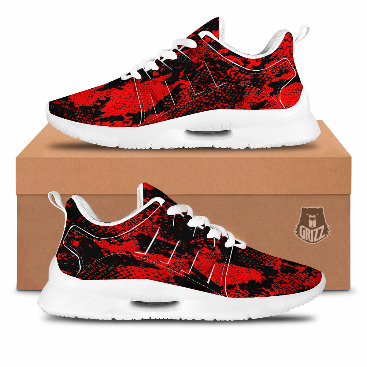 Snakeskin Black And Red Print Tennis Shoes-grizzshop
