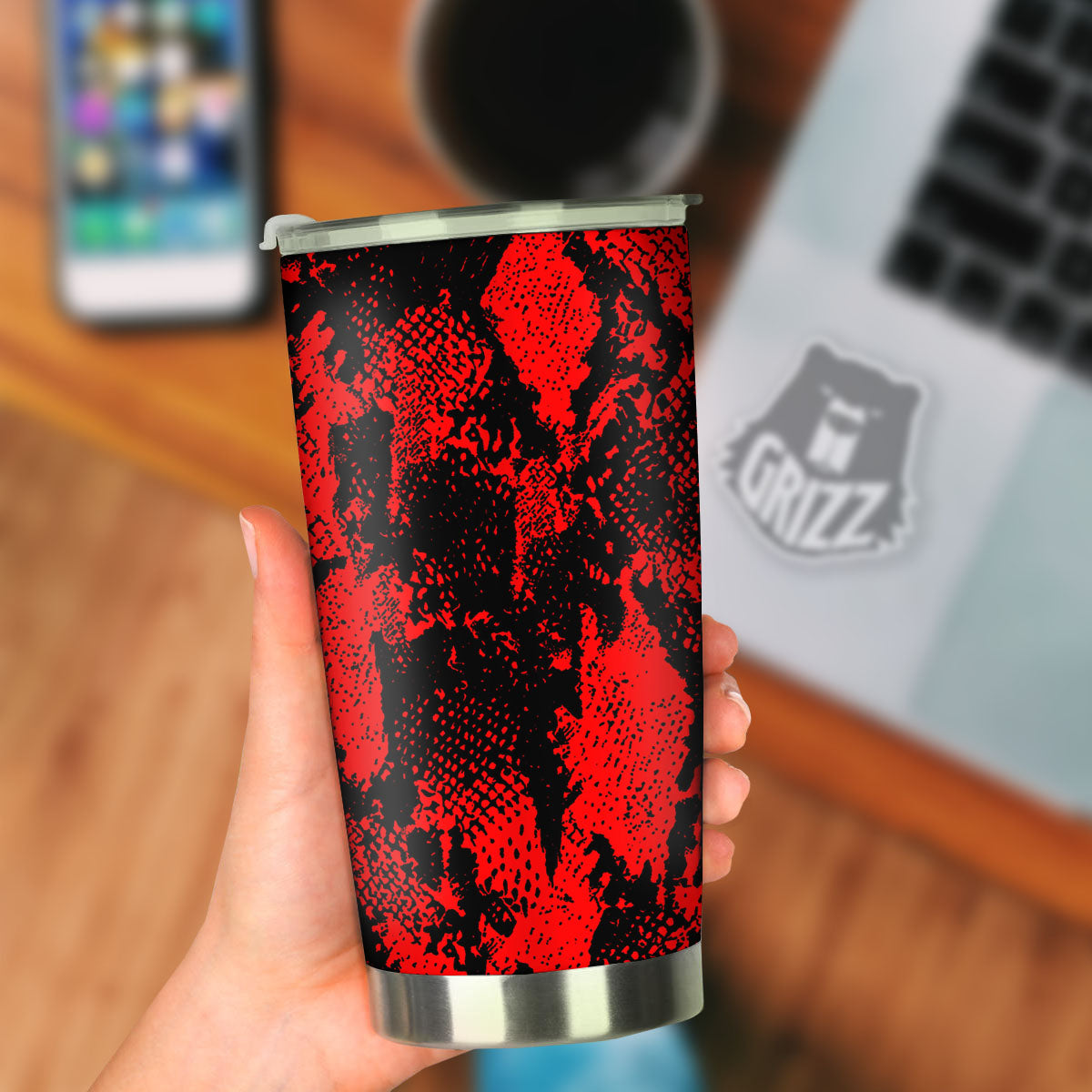 Snakeskin Black And Red Print Tumbler-grizzshop