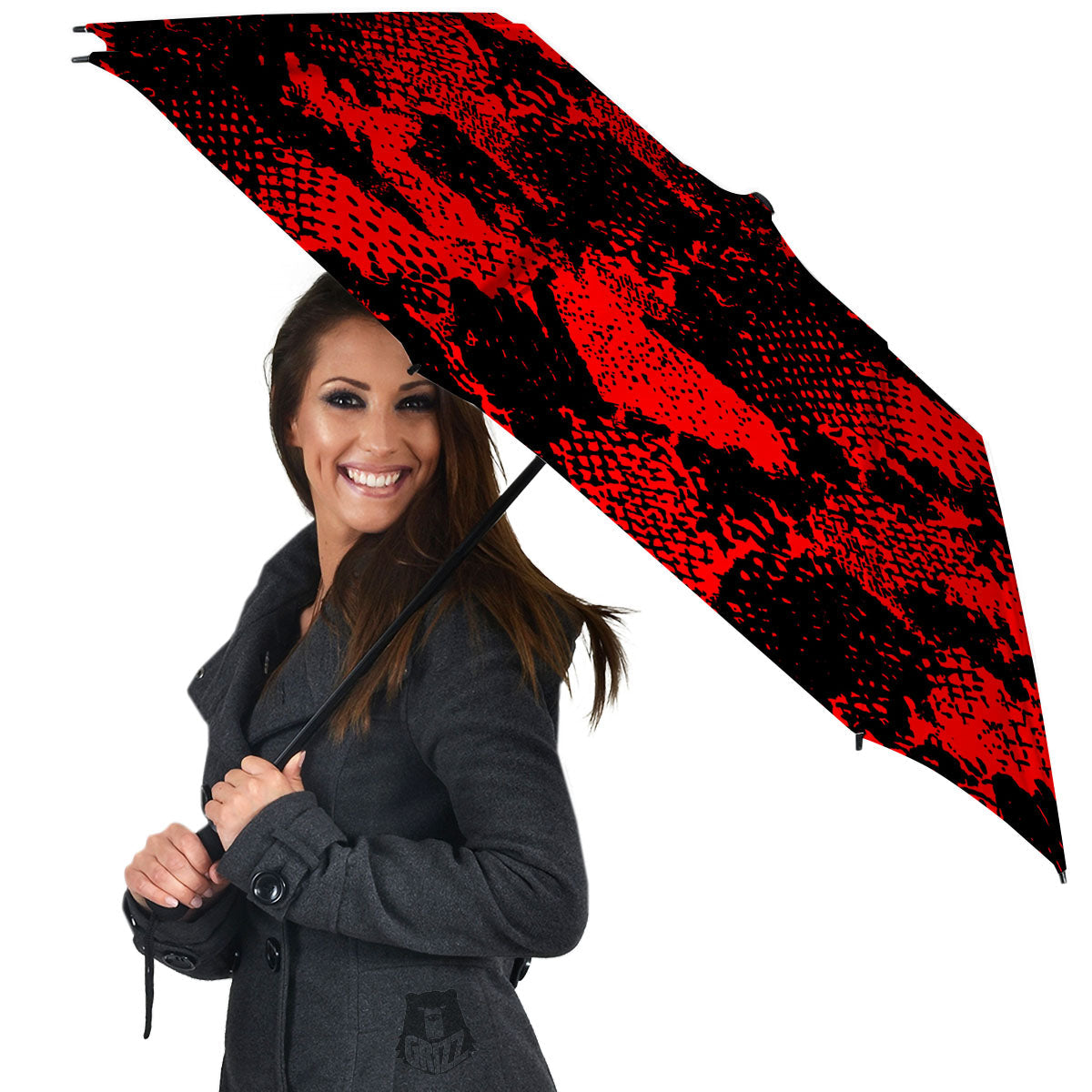 Snakeskin Black And Red Print Umbrella-grizzshop