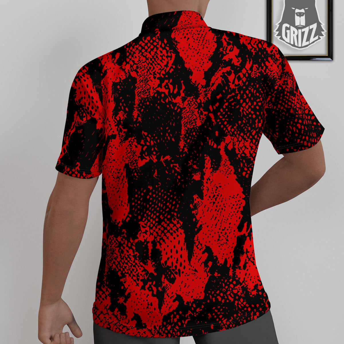 Snakeskin Black And Red Print Untucked Shirts-grizzshop