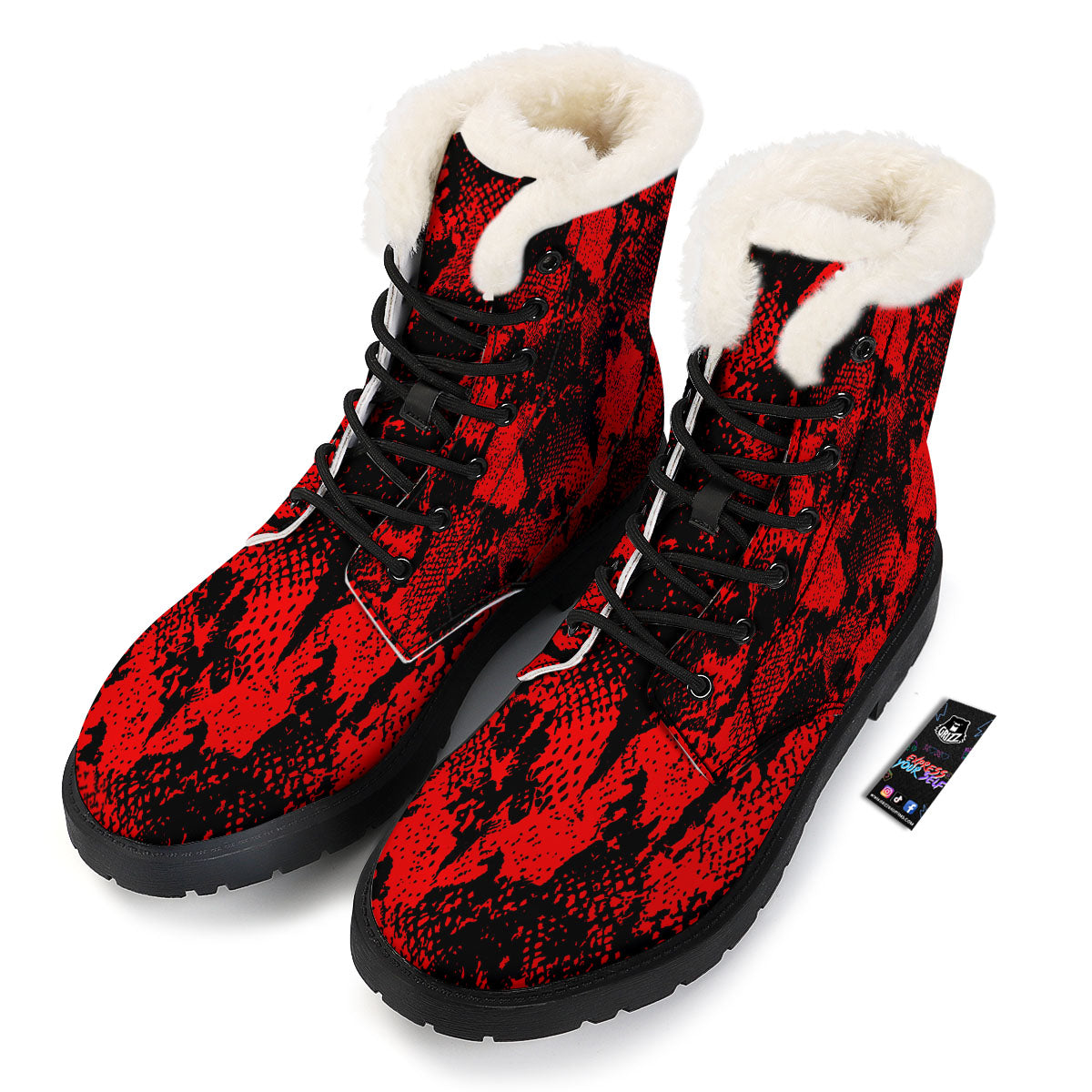 Snakeskin Black And Red Print Winter Boots-grizzshop