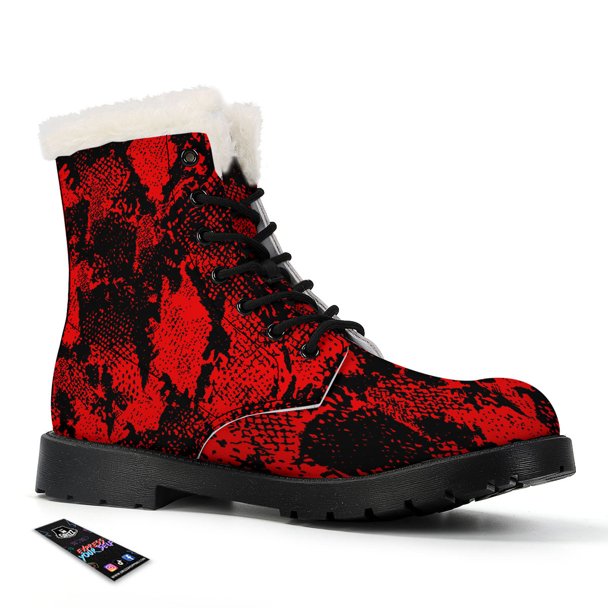 Snakeskin Black And Red Print Winter Boots-grizzshop