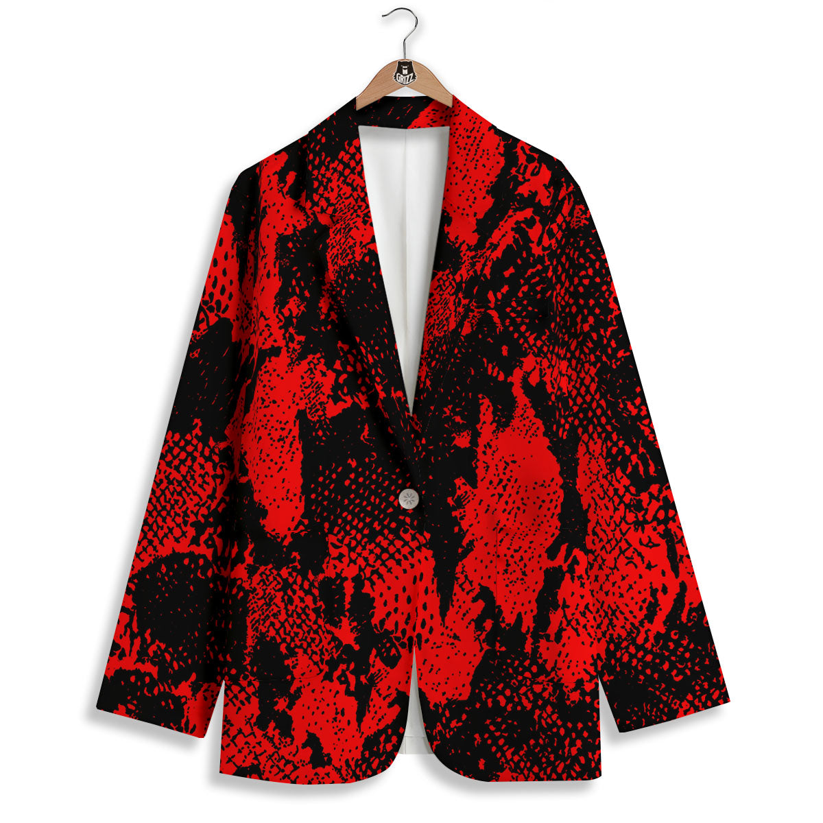 Snakeskin Black And Red Print Women's Blazer-grizzshop