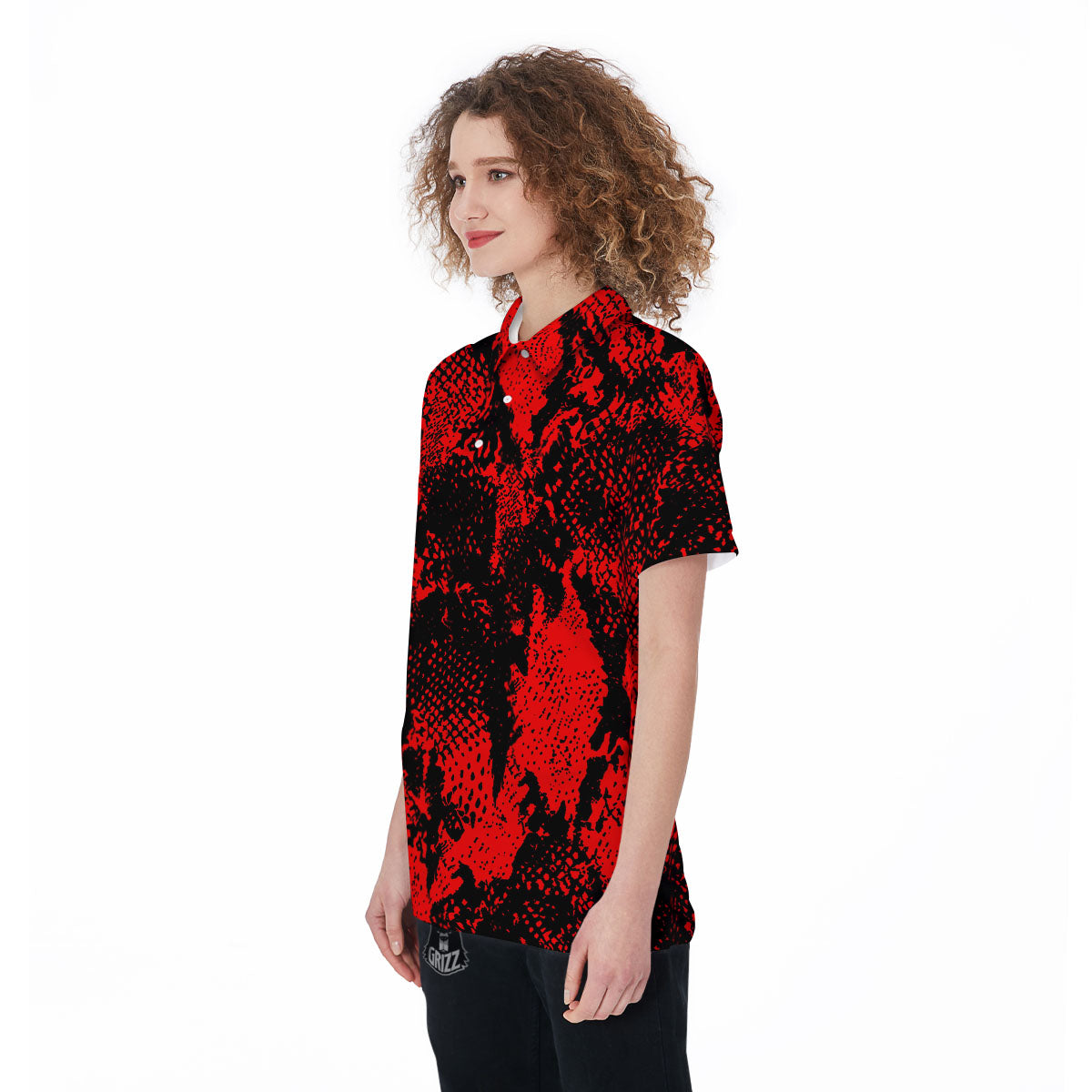 Snakeskin Black And Red Print Women's Golf Shirts-grizzshop