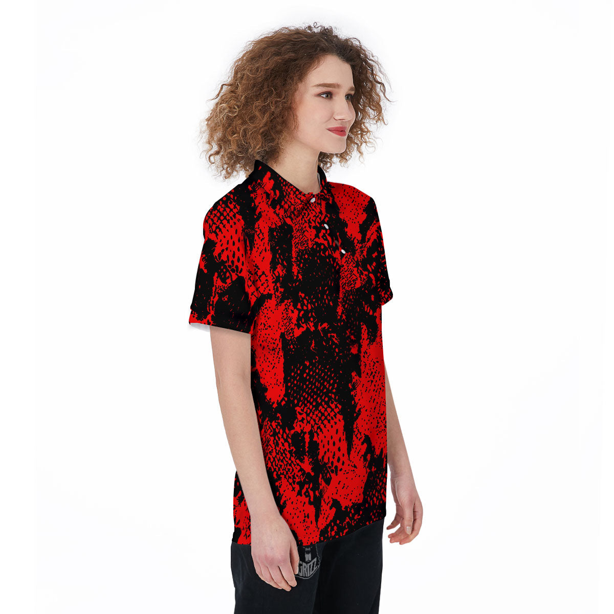 Snakeskin Black And Red Print Women's Golf Shirts-grizzshop