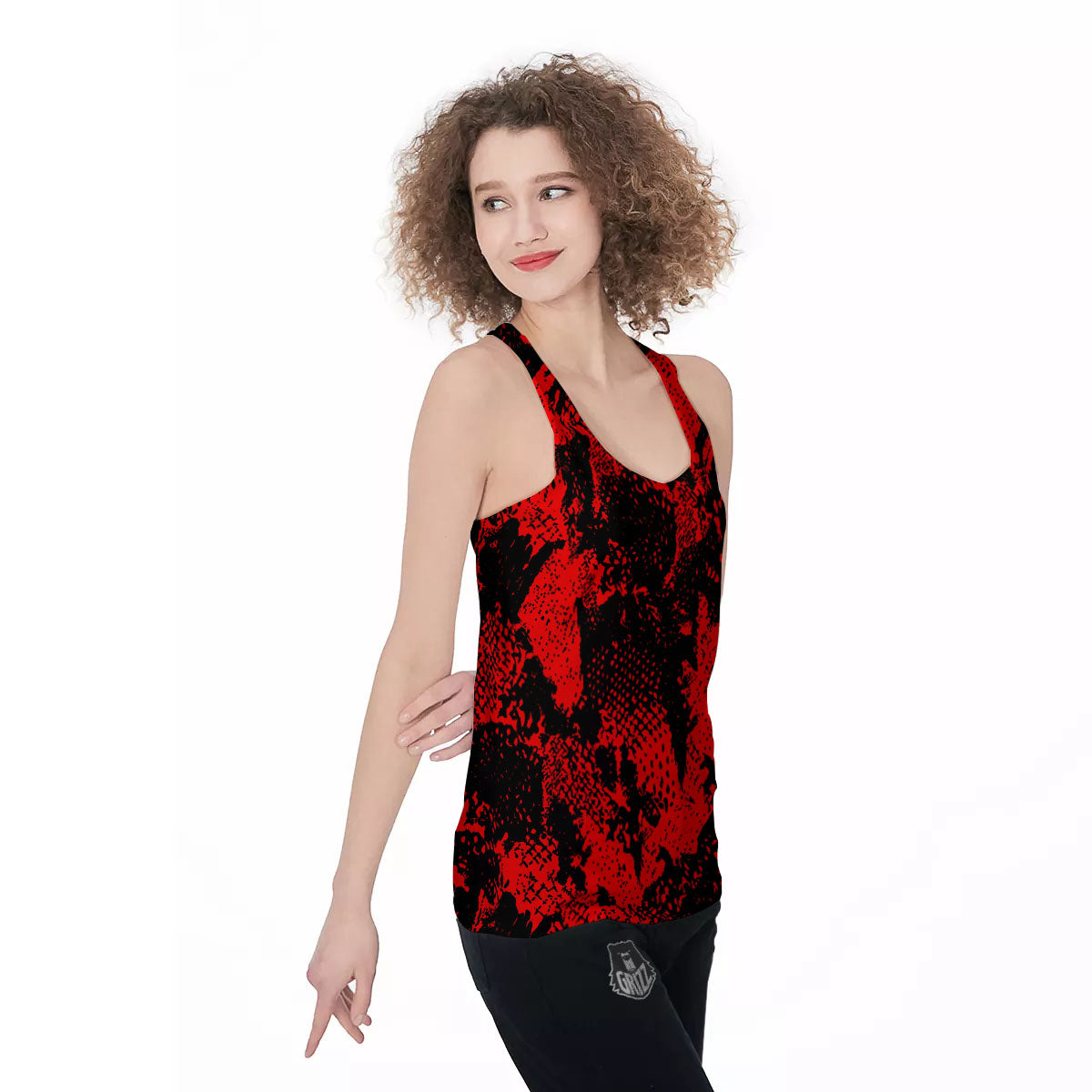 Snakeskin Black And Red Print Women's Racerback Tank Top-grizzshop