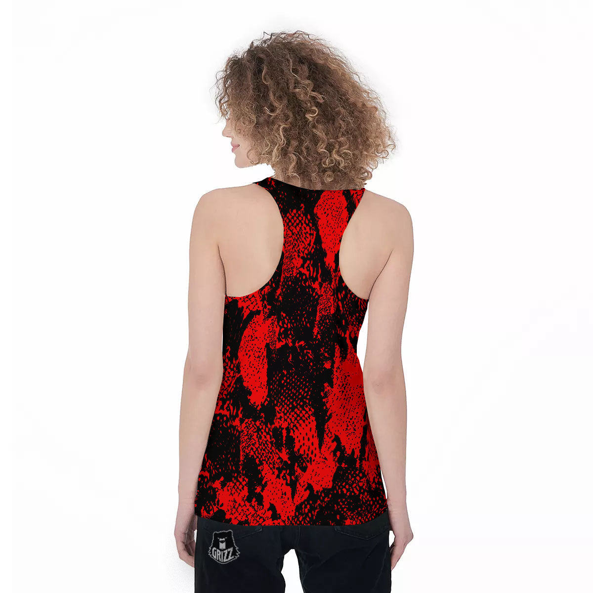 Snakeskin Black And Red Print Women's Racerback Tank Top-grizzshop