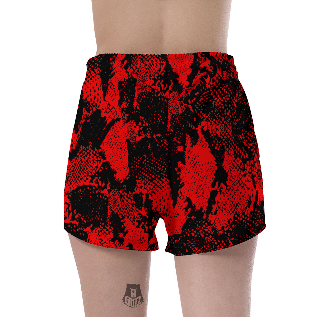 Snakeskin Black And Red Print Women's Shorts-grizzshop