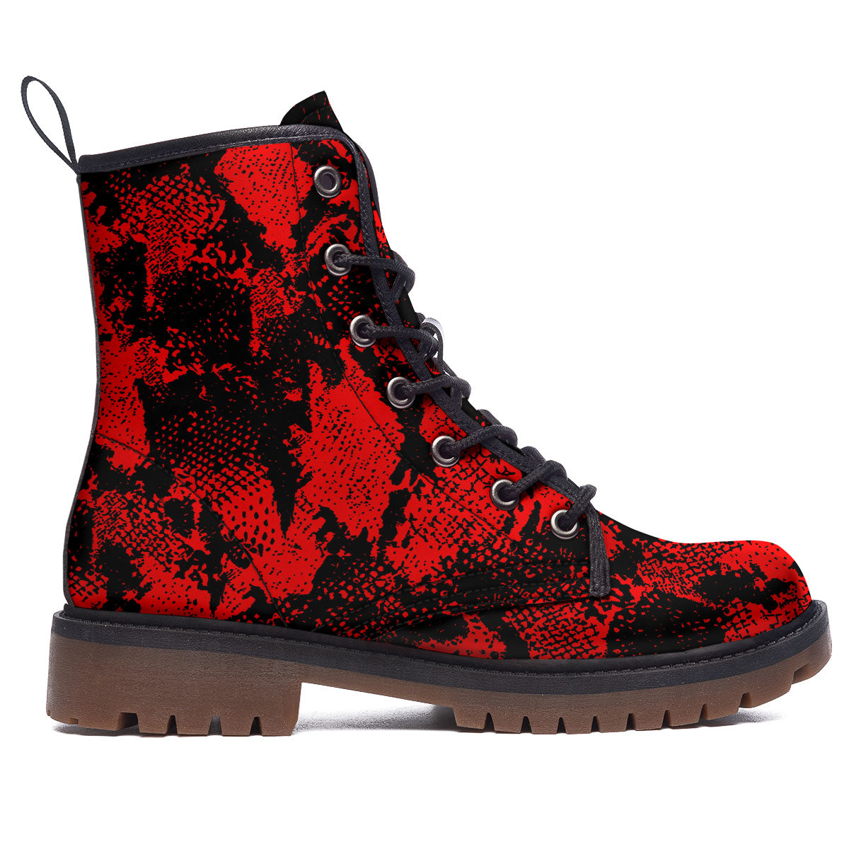 Snakeskin Black And Red Print Work Boots-grizzshop