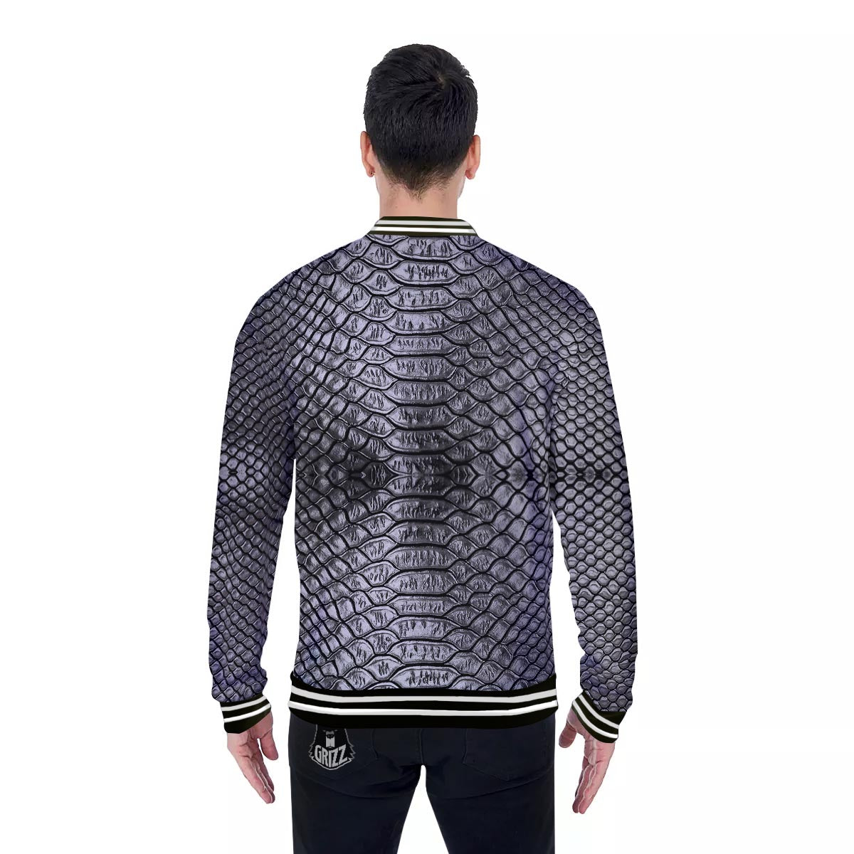 Snakeskin Black And Tan Print Pattern Baseball Jacket-grizzshop