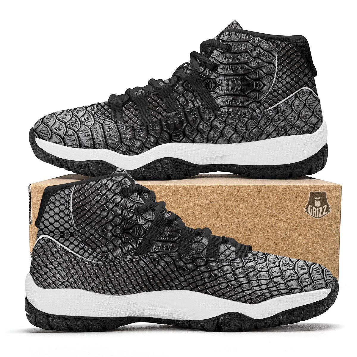 Snakeskin Black And Tan Print Pattern Black Bball Shoes-grizzshop