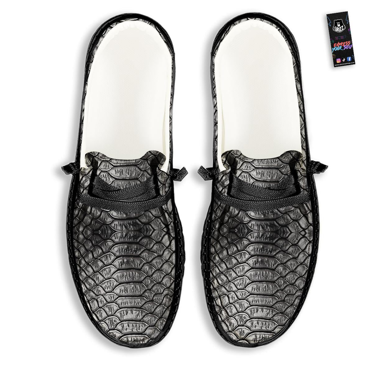 Snakeskin Black And Tan Print Pattern Black Loafers-grizzshop